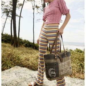 Zara| Beachy Knit Flare Pants in Neutral Stripes, Size Small, NWT•••Boho